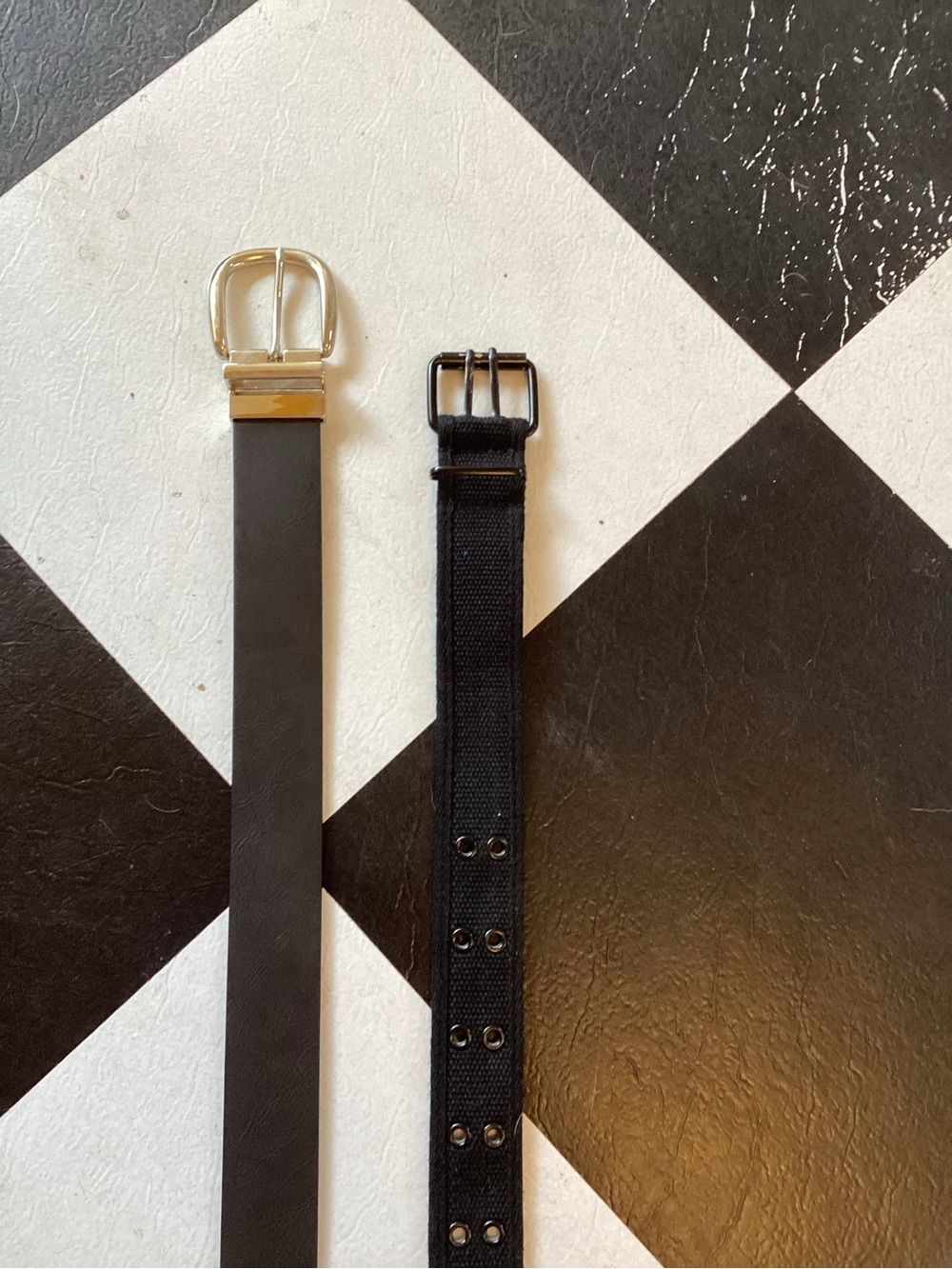 Women’s  Black Faux Leather and Fabric Belts - sold as a pair
